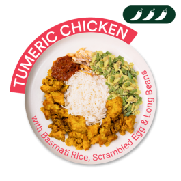 Turmeric Chicken with Coconut Basmati Rice, Scrambled Eggs and Long Beans - REG
